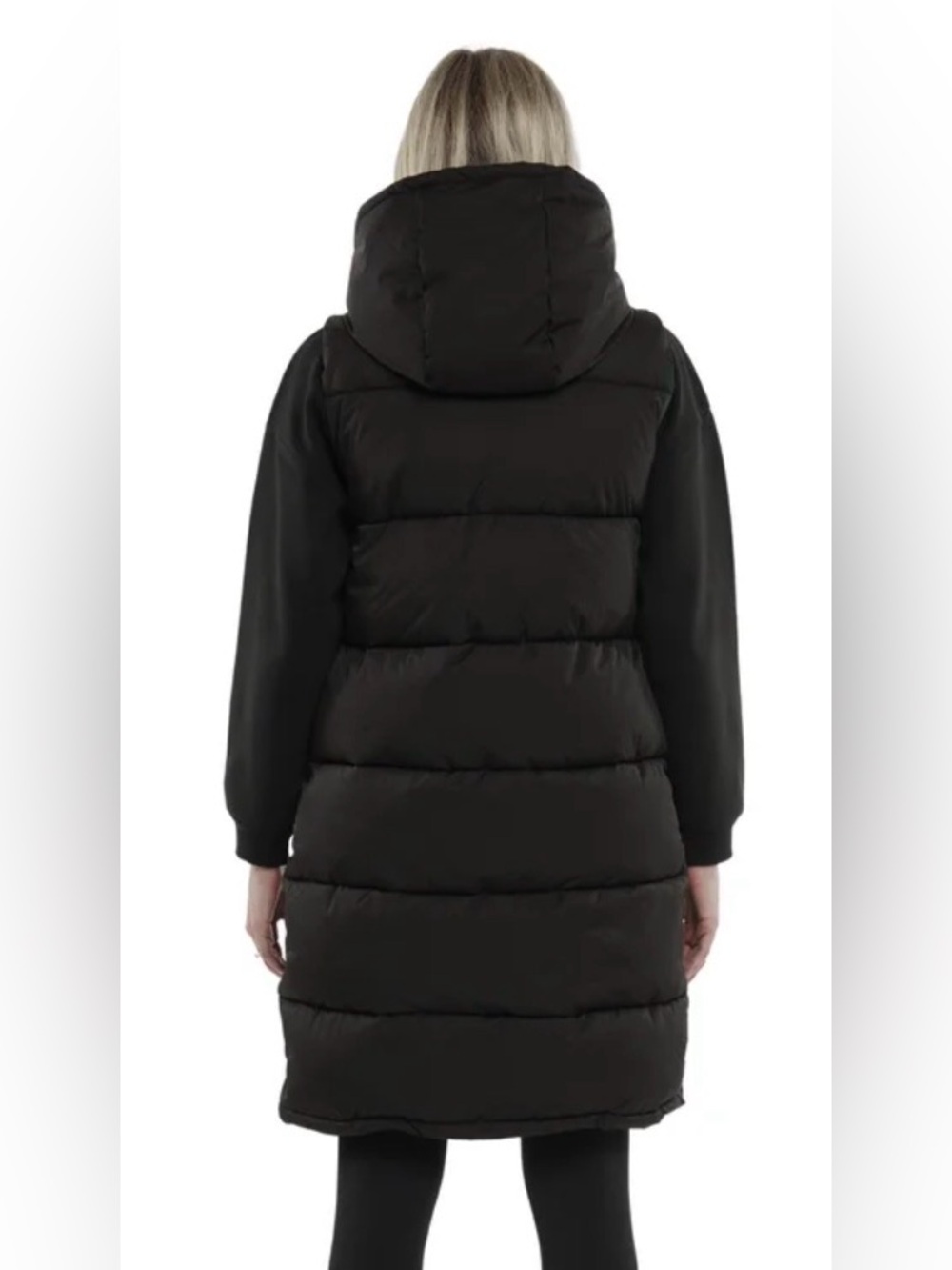 Puffit London Hooded Black Long Puffer Vest - Picture 5 of 16